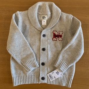 NWT OshKosh B’Gosh Nebraska Cornhuskers toddler oatmeal cardigan, size 24M